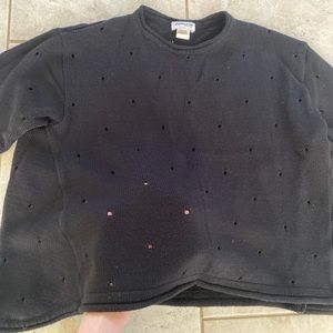 Pashoot Vintage Black Distressed Knit Crewneck